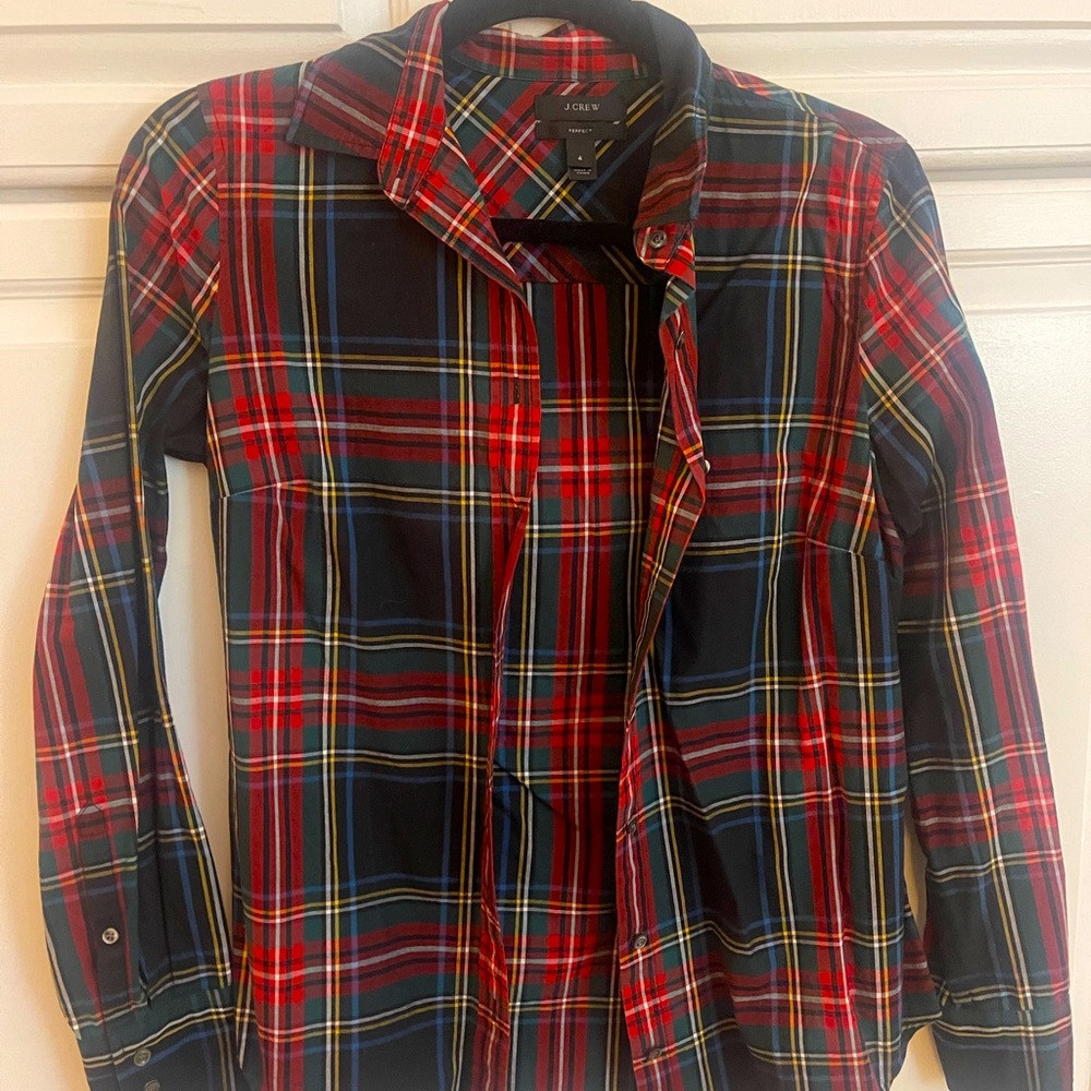 J Crew Stewart plaid perfect shirt size 4 EUC